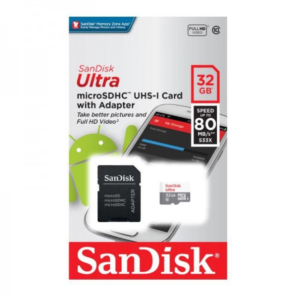 CARD DE MEMORIE microSD 32GB SANDISK / cu adaptor SD SDSQUNR-032G-GN3MA